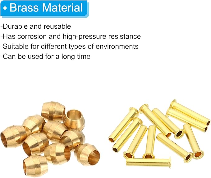 PATIKIL Brass Compression Sleeves Ferrules for 1/8 Inch OD Hose Tube, 40 Pack Brass Ferrule Brass Compression Insert Fitting Assortment Kit for Air Water Gas Pipe