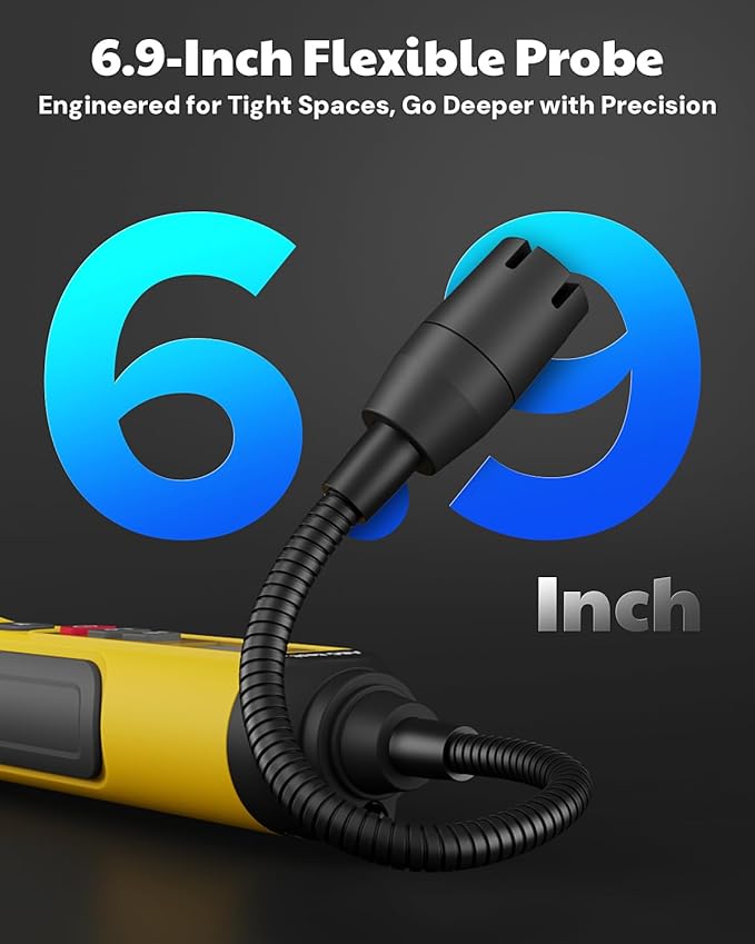 AGT-1988PRO Rechargeable Natural Gas Detector, Gas Leak Detector with 6.9-Inch Neck, TFT Color Display, 0–9999PPM Range for Combustible Leaks Like Propane, Methane for Home & RV - Yellow
