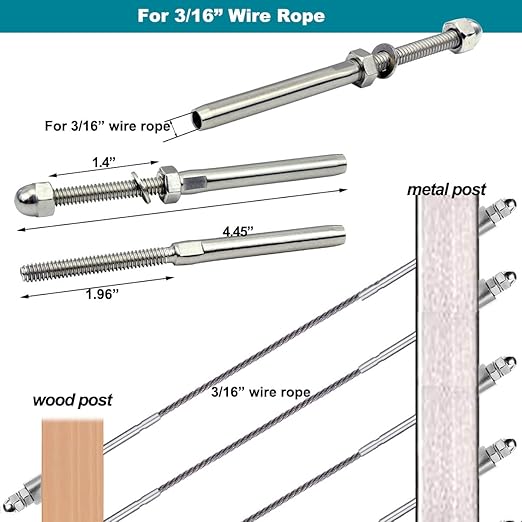 3/16 T316 Stainless Steel Stud Tensioner Cable Railing Hardware 60pcs，for Wood & Metal Posts Cable Railing System Kit