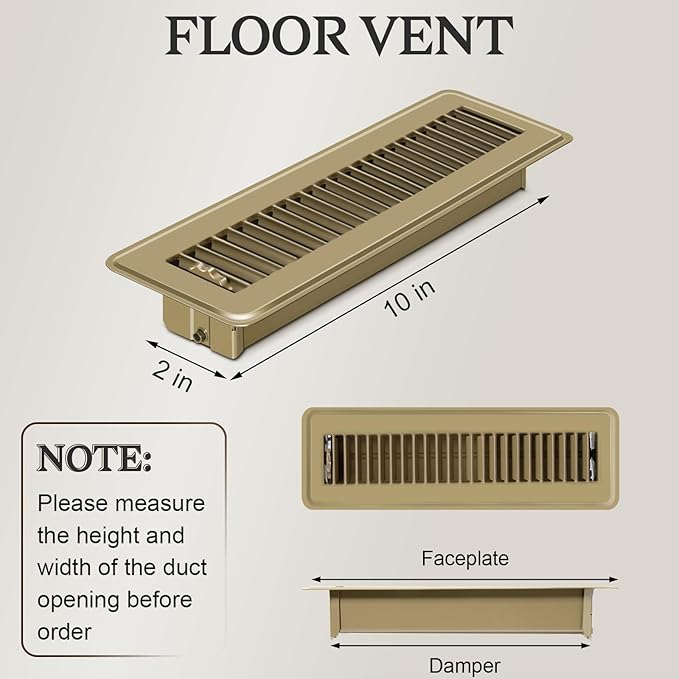 12 PCS Floor Vents Floor Registers 2x10 inch, Heavy Duty Metal Heat Air Vent Covers 2 X 10 with Rust Proof Finish for Home Office Wall Floor Registers Grilles & Vents (12, Brown, 2x10 Inches)