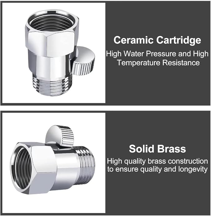 Brass Shower Flow Control Valve: Shower Head Shut Off Valve(Female and Male), MAYYAYA Water Flow Control Valves, for Handheld Shower Head or Bidet Sprayer- Handle Lever (Nickel)