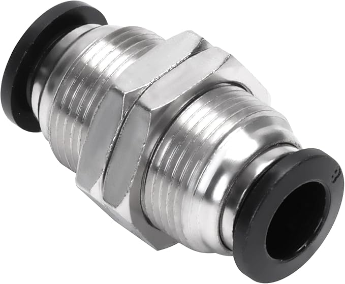 Bulkhead Union Push to Connect Tube Fitting 8mm Tube OD Double Threaded (5 Packs)