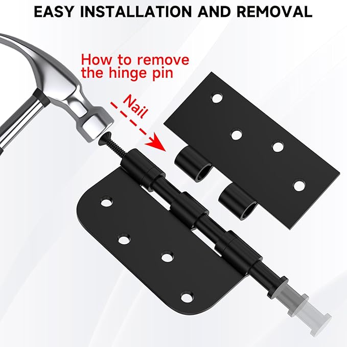 3 Pack Black Door Hinges, Heavy Duty Stainless Steel Hinges, 4in x 4in Exterior and Interior Door Hinges with Square & Round Corners, Removable Pin, for Residential Doors