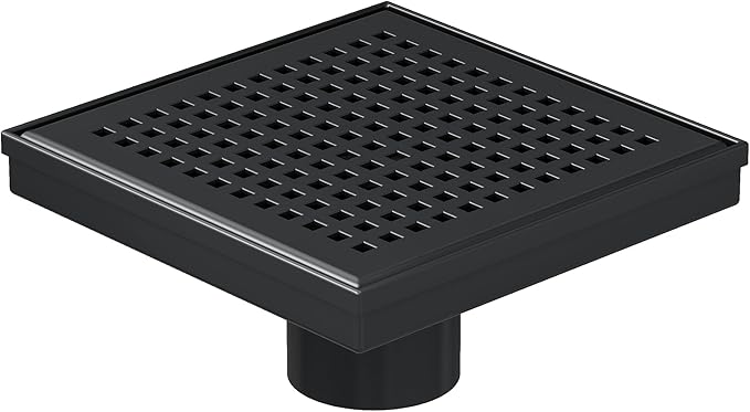 Neodrain 6 Inch Square Shower Drain with Removable Quadrato Pattern Grate, Matte Black 304 Stainless Steel Square Drain, with Watermark&CUPC Certified, Hair Strainer