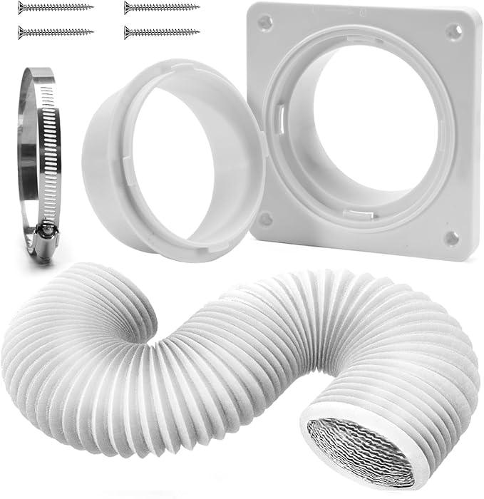 VIWINVELA Dryer Vent Wall Plate Quick Connector Snap to Vent Dryer Dock Connector Kit Fits 4 Inch Hose (Dryer Vent Connector with 4in-5ft White Hose)