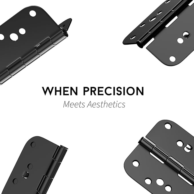 goldenwarm Black Door Hinges 4inch 12 Pack Security Door Hinges, Interior/Exterior Matte Black 4" Hinges with 5/8" Radius Corner for Doors Reversible Full Mortise Combination