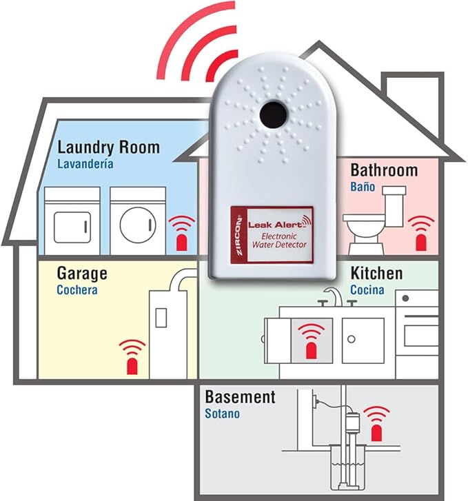 Zircon Leak Alert 3-Pack Water Detector Alarm – 90 dB Battery-Powered Leak & Flood Sensor for Basement, Kitchen, Bathroom, Utility Room – Early Water Detection & Damage Prevention