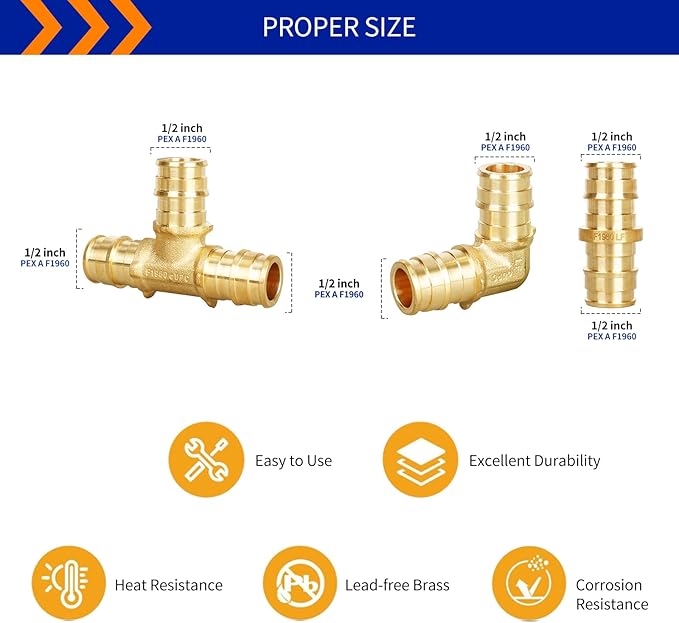(Znkiok® 12Pack Set) Pex-A Combo Fittings Set, 4 Each 1/2"Elbow Tee Coupling Heavy Duty Brass Expansion PEX-A Fittings, NSF/ANSI 61, ASTM F1960 Certified,Long Service Life,Lead-Free Brass.