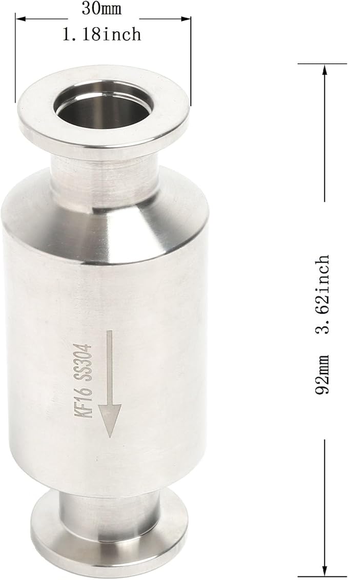QiiMii KF-16 Vacuum Pump Check Valve, Stainless Steel 304, Non-Return One Way for Vacuum Pump(KF-16 Flange 30mm)