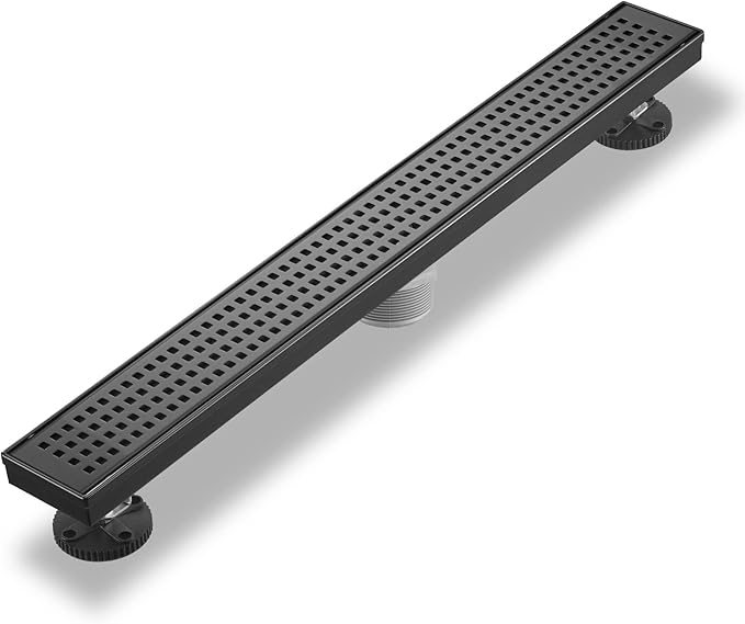 Sharp-tec 24 inch Linear Shower Drain, Black Rectangular Floor Drain, V-Shape Design Drain Channel, 304 Stainless Steel, cUPC Certificated for Bathroom Shower (Drain Base is Not Included)