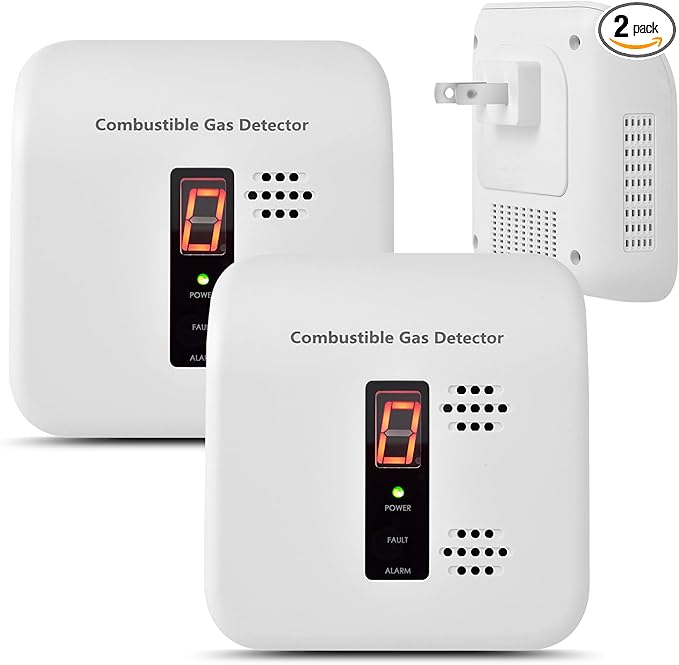 Gas Leak Detector, 2 Pack Natural Gas Alarm for Home & RV, Plug-in Propane Detector Monitor with Audible & Visual Alarm, AC 120V-240V, White Color