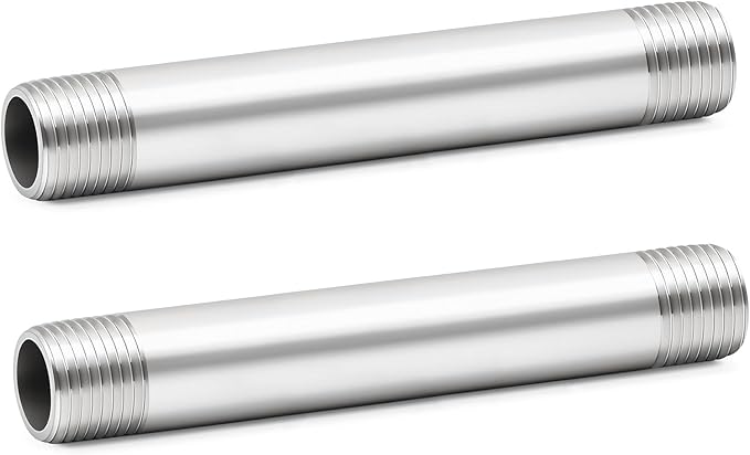 ChillWaves 304 Stainless Steel Pipe Fitting, Nipple Cast Pipe 3/8" NPT Male x 3/8" NPT Male Thread 8" Length(200MM)(2-PACK)