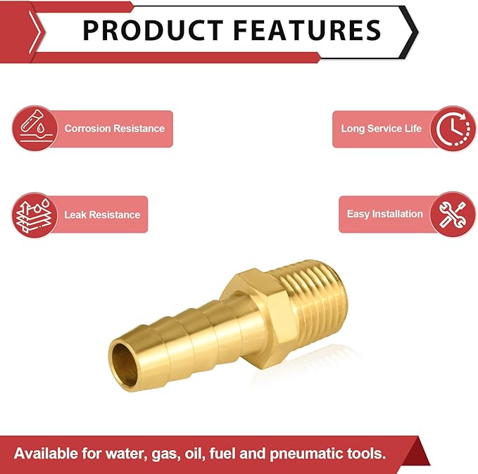 (Pack of 10) EFIELD Brass Hose Barb Fitting Adapter, 3/8" Barb x 1/8" MNPT Pipe Fittings,(BARB007)