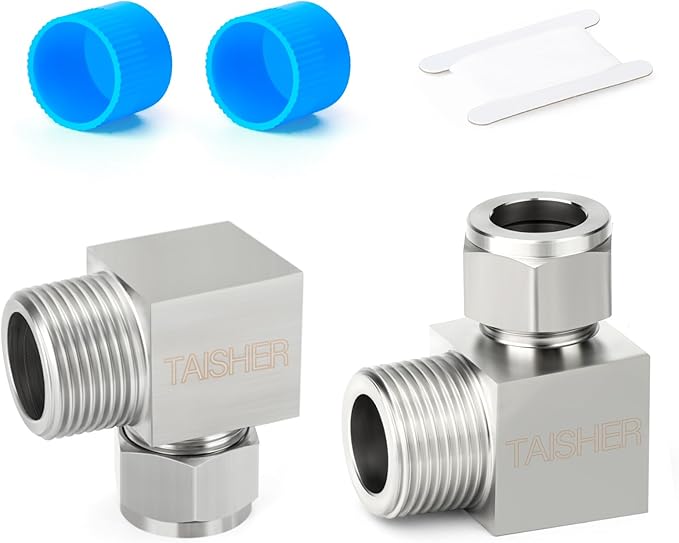 TAISHER 1PCS 304 Stainless Steel Square 90 Degree Compression Tube Pipe Fitting Connector, 1/4" Tube OD x 1/2" NPT Male Adapter