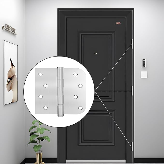 Ball Bearing Door Hinges, 4 x 4 Inches Door Hinges,3 Pack Stainless Steel Hinges with Square and 5/8'' Radius Corner, Heavy Duty Stainless Steel Hinges, Smooth and Quiet, Non Removable Pin