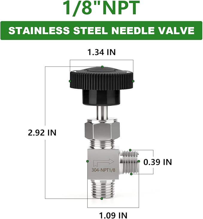 TAISHER 1PCS 304 Stainless Steel 90 Degree Needle Valve 1/8" NPT Male For Flow Control Water Gas Oil