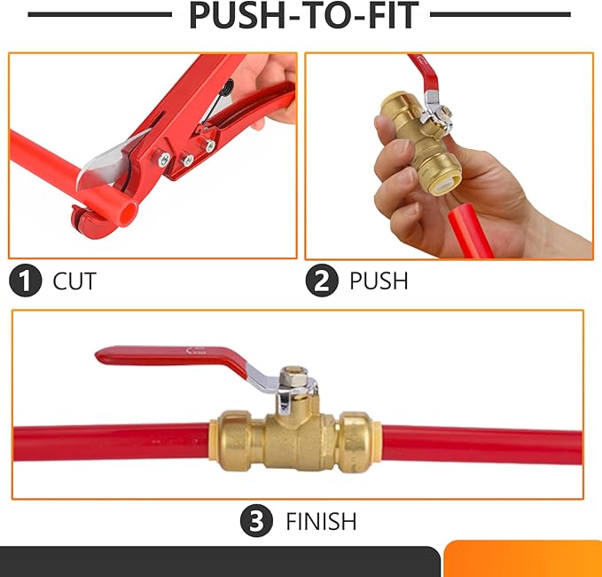 HeSun 20-PCs 1/2 Inch Push Fit PEX Ball Valve, Push-to-Connect Full Port Shut-off Valve for Hot and Cold Water,with 1 Disconnect Clip, PEX,Copper,CPVC, Blue & Red