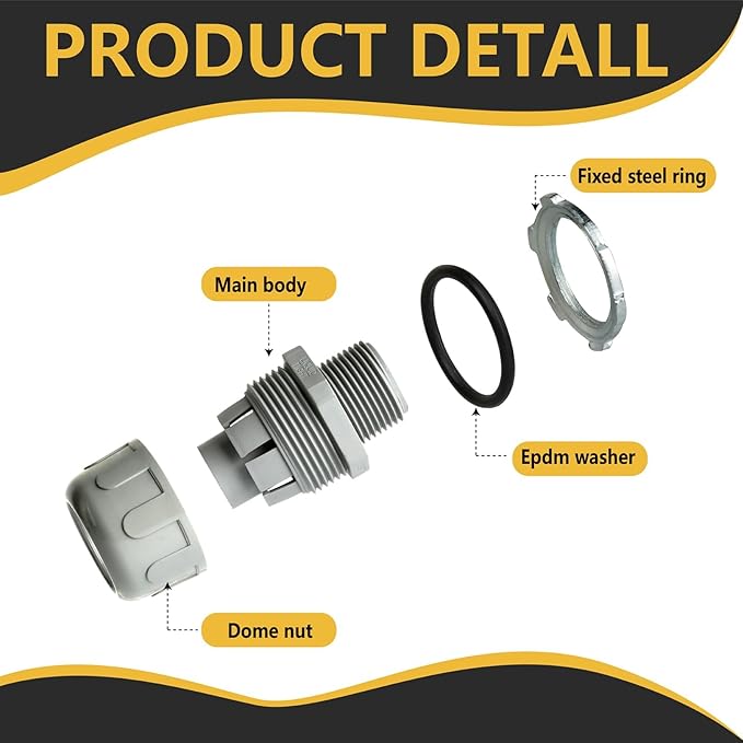 Conduit Connectors, 3/4 Inch Liquid Tight Connector NPT Non-Metallic for PVC Electrical Flexible Conduit Fittings, 180 Degree Straight, UL Listed for Home Outdoor Tubes Tools, Grey (150-Pack)