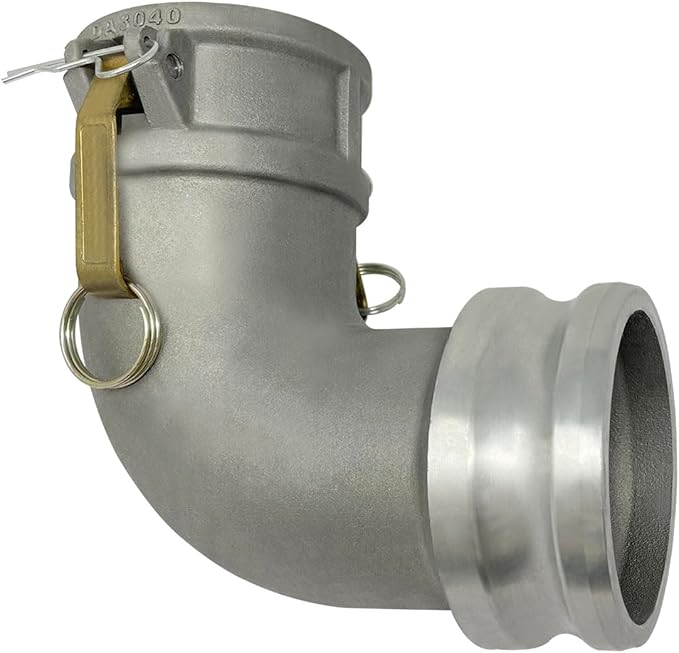 Gloxco Aluminum Type DA Cam and Groove Hose Fitting, 90 Degree Elbow Reducer, 3" Female Camlock x 4" Male Camlock (CAM-3040-DA90-AL)