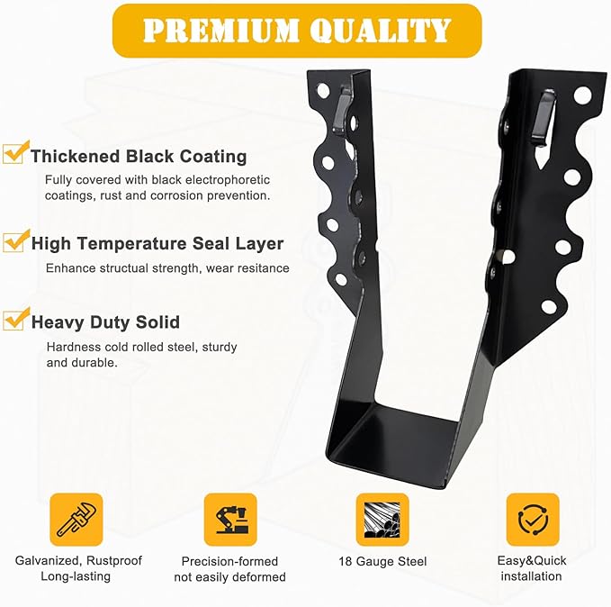 25pcs 2x6 Joist Hanger, 18 Gauge LU26 Black Anti-Corrosion Coating Face Mount Joist Hangers, Wood Hurricane Ties, Rafters Tie(LU26, 25pcs, Black)