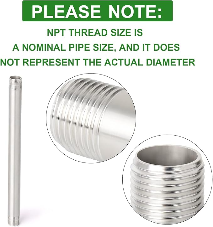 TAISHER 2Pcs Stainless Steel Pipe Fittings, 3/8" NPT x 3/8" NPT Male Threaded, 12" Length Nipple Cast Pipe