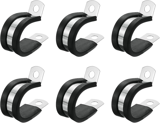 uxcell 7/8"(22mm) Cable Clamp, 304 Stainless Steel Rubber Cushioned Insulated Clamp R Shape Metal Clamps Tube Holder for Pipe Hose Wire Cord Installation 6Pcs