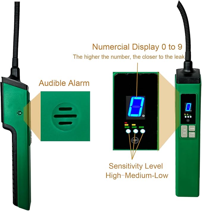 Professional HVAC Refrigerant Leak Detector with Heated Diode Sensor, Gas Leak Detector for R410A/R134A/R1234YF, CFCs/HCFCs | Handheld AC Diagnostic Tool with Digital Display & Audible Alarm