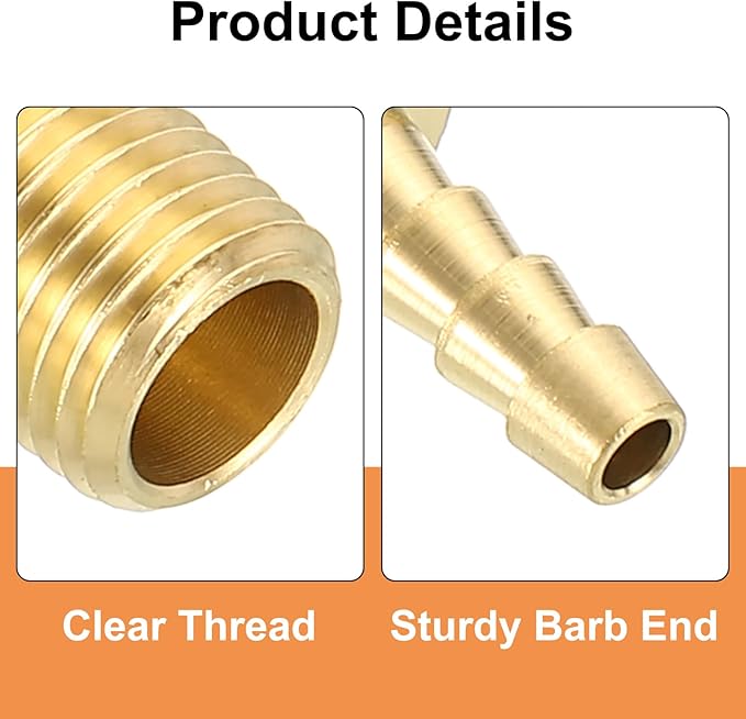 uxcell 2Pcs Brass Hose Barb Fittings, 3/16" x 1/4" NPT 90 Degree Elbow Hose Connector with Hose Clamps for Water Fuel Gas Oil Transportation