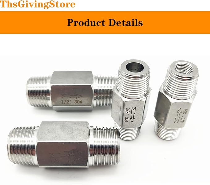 1/4 Inch NPT Male to Male Thread 304 Stainless Steel Check Valve One Way Non-Return Valve for Water Oil Gas Check Valve 1PCS