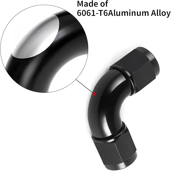 6AN Female to 6AN Female 90 Degree Swivel Coupler Fitting One Piece Full Flow Adapter 9/16-18UNF Thread Aluminium Black 2PCS