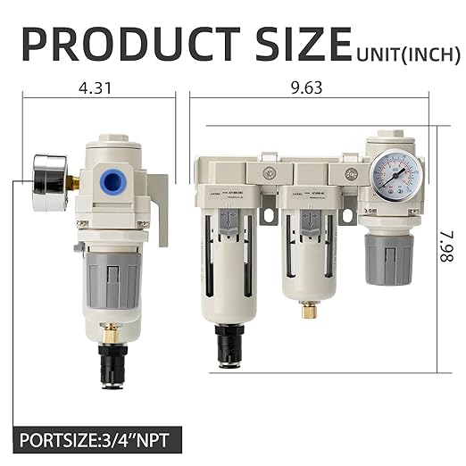 Air Pressure Regulator,Air Moisture Filter 3/4 NPT,Air Compressor Water Separator(0-150PSI), Manual-Automatic Integrated-Double Air Filters
