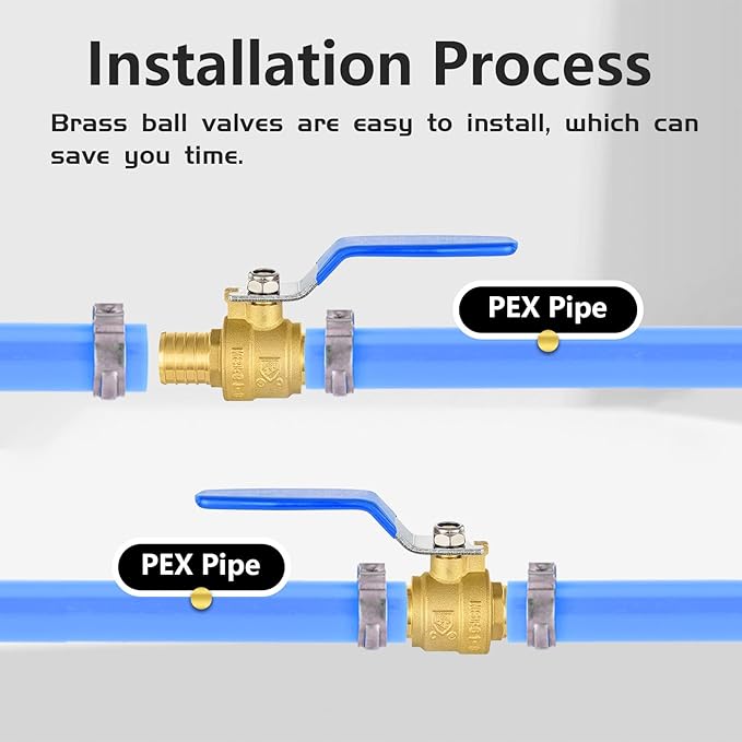 50-Pack Foskan 1 Inch PEX Crimp Full Port Ball Valve with Blue Handle, Brass Quarter Turn Shut-off Valve for PEX Tubing