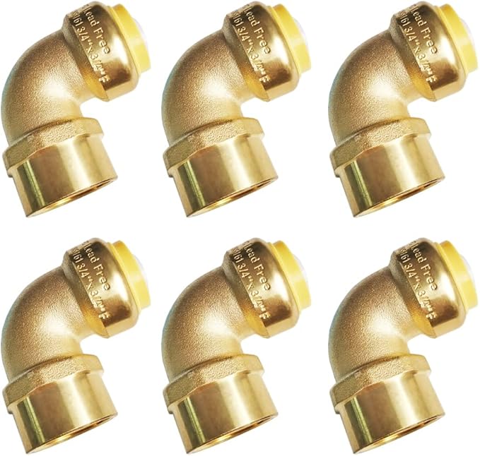 HQMPC 3/4" Pex Fittings No Lead Female PushFit Elbow 90-Degree -PEX Fitting 3/4" 90 Degree Elbow Push-to-Connect Plumbing Fitting for Copper, PEX, CPVC (6pcs 3/4") …