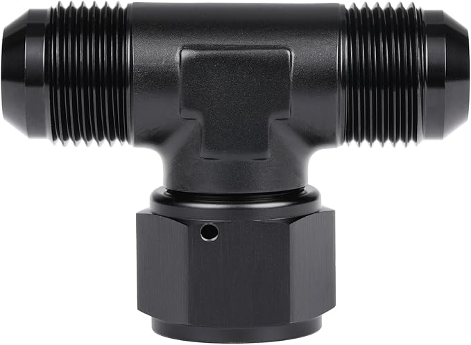 12AN Male Flare Tee T Fitting Adapter with AN12 Female Swivel On Side Aluminum Black