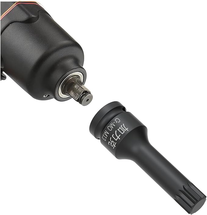 1/2-Inch Drive x M13(13mm） Impact XZN Triple Square Spline Bit Socket, Metric Lengthen Screwdriver Socket Adapter, 3-Inch Length, CR-MO Steel, One-Piece Construction, Black