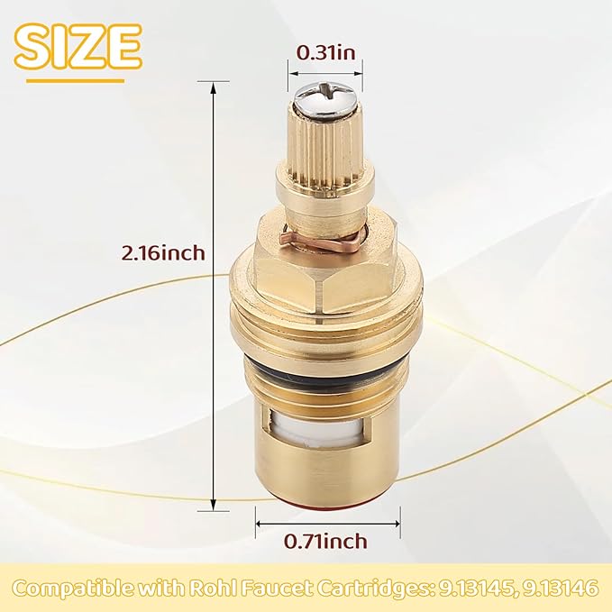 Faucet Cartridge Replacement Parts Compatible with Rohl 9.13145, 9.13146, Fit for Kitchen Bathroom Faucet Shower Stems Replacement Valves Cartridges 2 Pack(Cold + Hot)