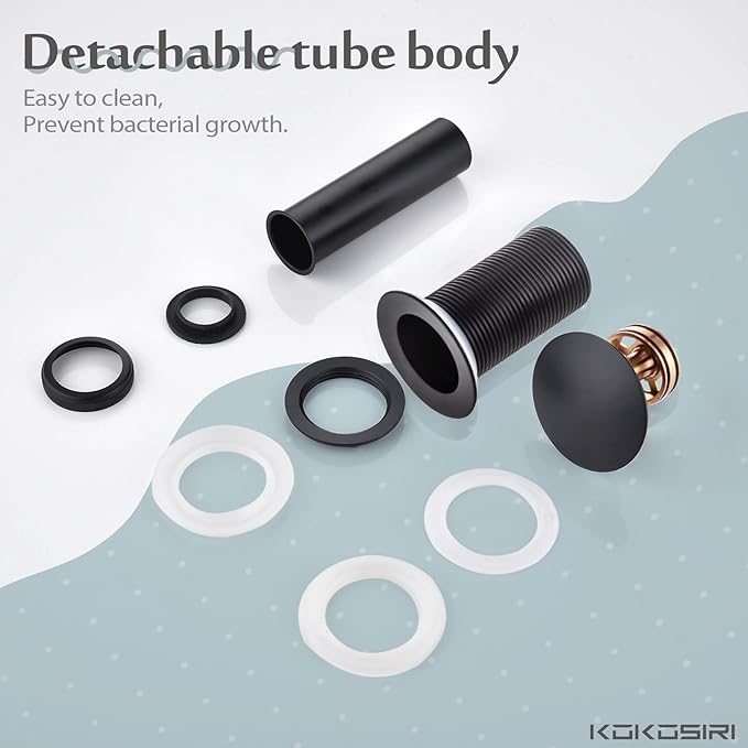KOKOSIRI Pop Up Sink Drain with Strainer Basket, Matte Black Bathroom Sink Drain with Detachable Hair Catcher Anti Clogging for Vanity Vessel Sink without Overflow, C1002BK