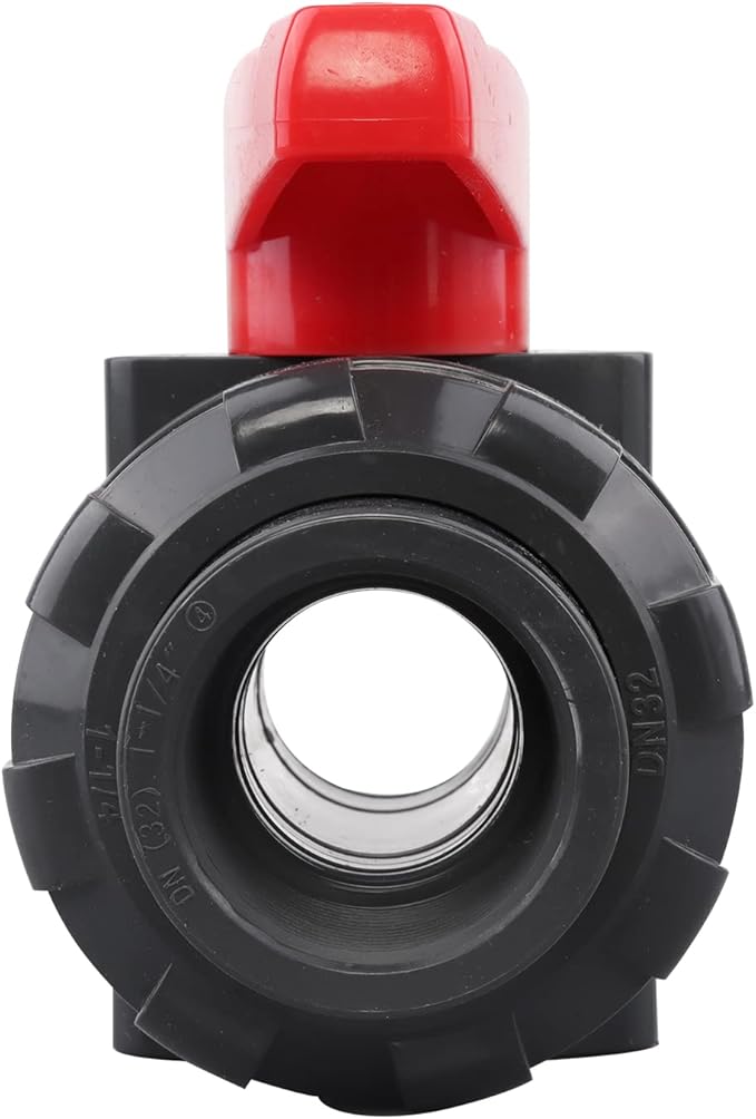 DERNORD PVC True Union Ball Valve NPT Threaded with Full Port, EPDM O-Rings, and Reversible PTFE Seats, Rated at 200 PSI (1.25 Inch NPT Threaded)