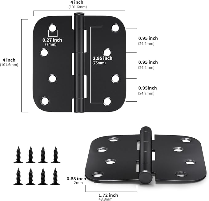 GoldenWarm 18-Pack Black Matte 4in x 4in Heavy Duty Hinges for Interior & Exterior Doors