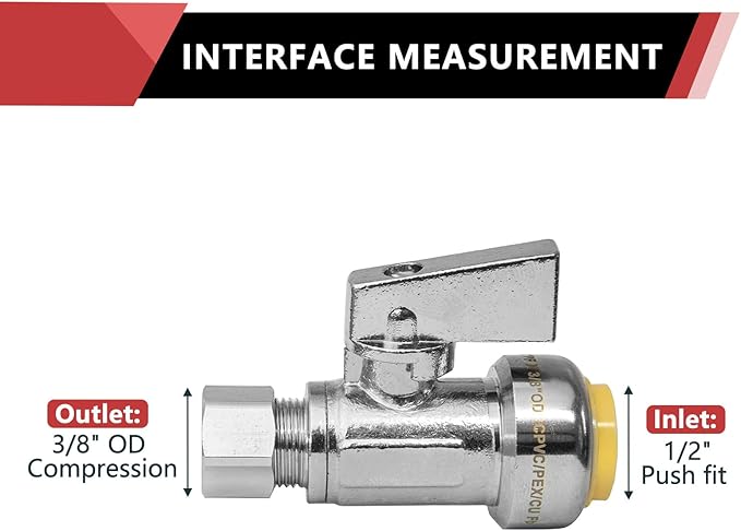 10-Pack EFIELD Push Fit 1/4 Turn Straight Stop Valve Water Shut Off 1/2 Push x 3/8 Inch Compression Chrome,(PF-UNI001-10PCS)
