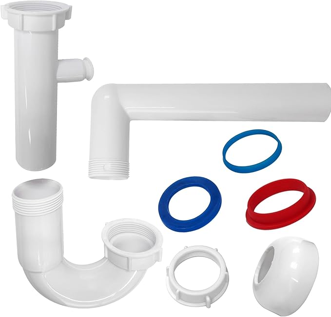 White 1-1/2" Kitchen Sink Drain P-Trap Plumbing Kit, J-Bend for Restroom Sink Kitchen Sink Drain Pipe, Sink P-trap Connect To Wall