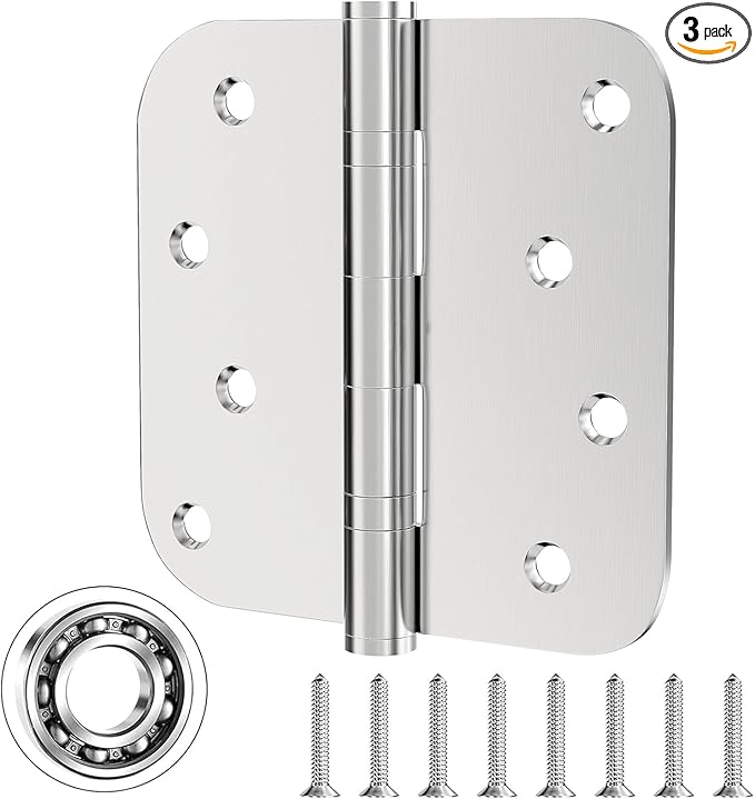 3 Pack Saainless Steel Door Hinge Ball Bearing, Heavy Duty Hinges Inner and Outer Door Hardware for Left and Right Doors, 4" x 4" Door Hinge with 5/8'' Corners - Non Removable Pin