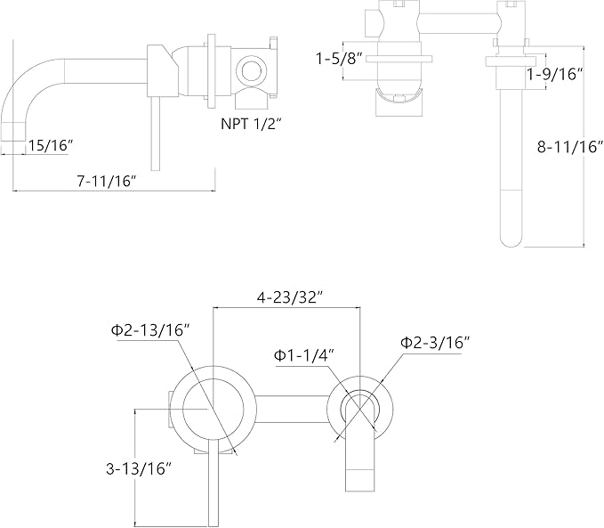 sumerain Black Bathroom Faucet Wall Mount Lavatory Faucet, Left-Handed Single Handle