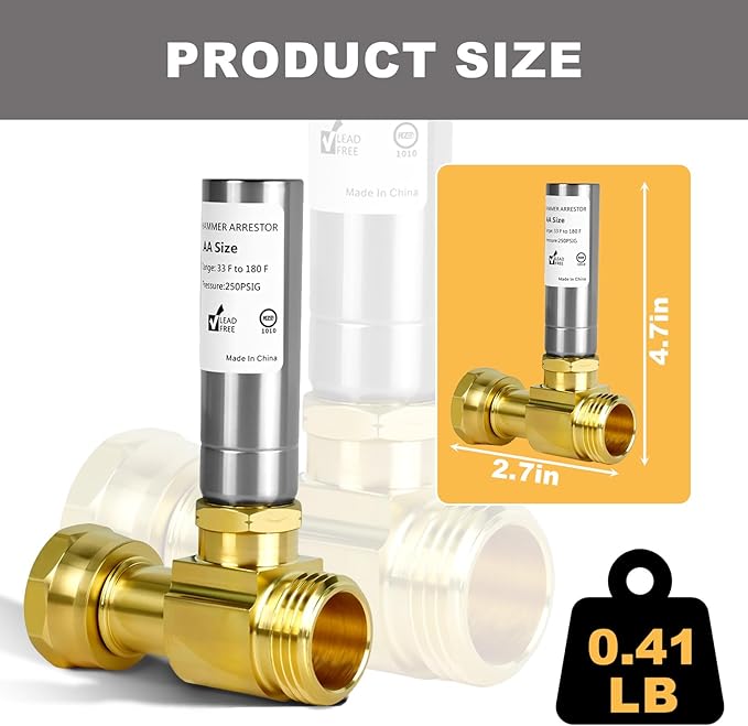 Stainless Steel Water Hammer Arrestor For Washing Machine， 3/4 Inch Swivel FHT x 3/4 Inch MHT，Designed for Washing Machine, Reduce Banging Noise