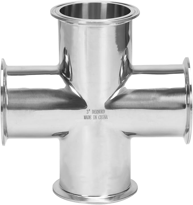 DERNORD 4 Way Cross Clamp Fits 3" Tri-clamp Sanitary Fitting Stainless Steel 304, 76mm Pipe OD