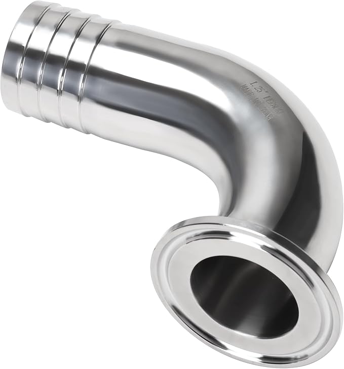 DERNORD Sanitary Hose Barb Pipe Fitting 1.5" Tri Clamp (50.5MM Ferrule) 90 Degree Elbow (Tube OD: 1-1/4"/32MM (1.5 Tri-clamp))