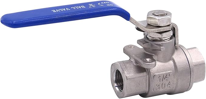 DERNORD Ball Valve Stainless Steel 304 1/4" NPT Heavy Duty for Water, Oil, and Gas with Blue Locking Handles (Pack of 2)