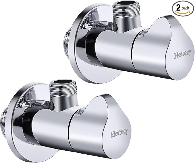 Angle Valve 2 Pack Shut Off Angle Stop Valve 1/2'' x 3/8'' 1/4 Turn Water Control for Faucet & Toilet American Thread Polished Chrome (silver)