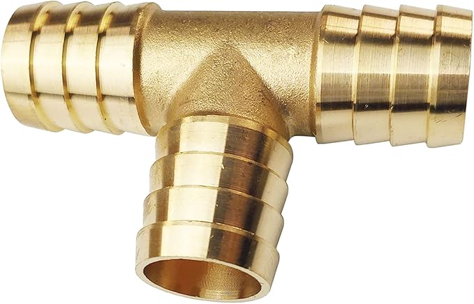 2PCs 1" Brass Hose Barb Fitting Tee 3 way Barbed Splicer Mender Union Fitting with 6PCs Hose Clamp for Oil Water Air