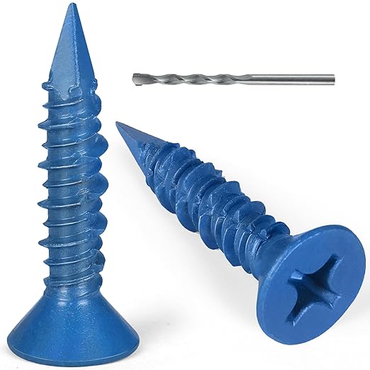 1/4 x 1-1/4 Inch 75PCS Flat Head Concrete Screws, Screws Anchor with Drill Bit,for Masonry, Block, Brick, Cement,Stucco, No Pre Drilling, Diamond Point